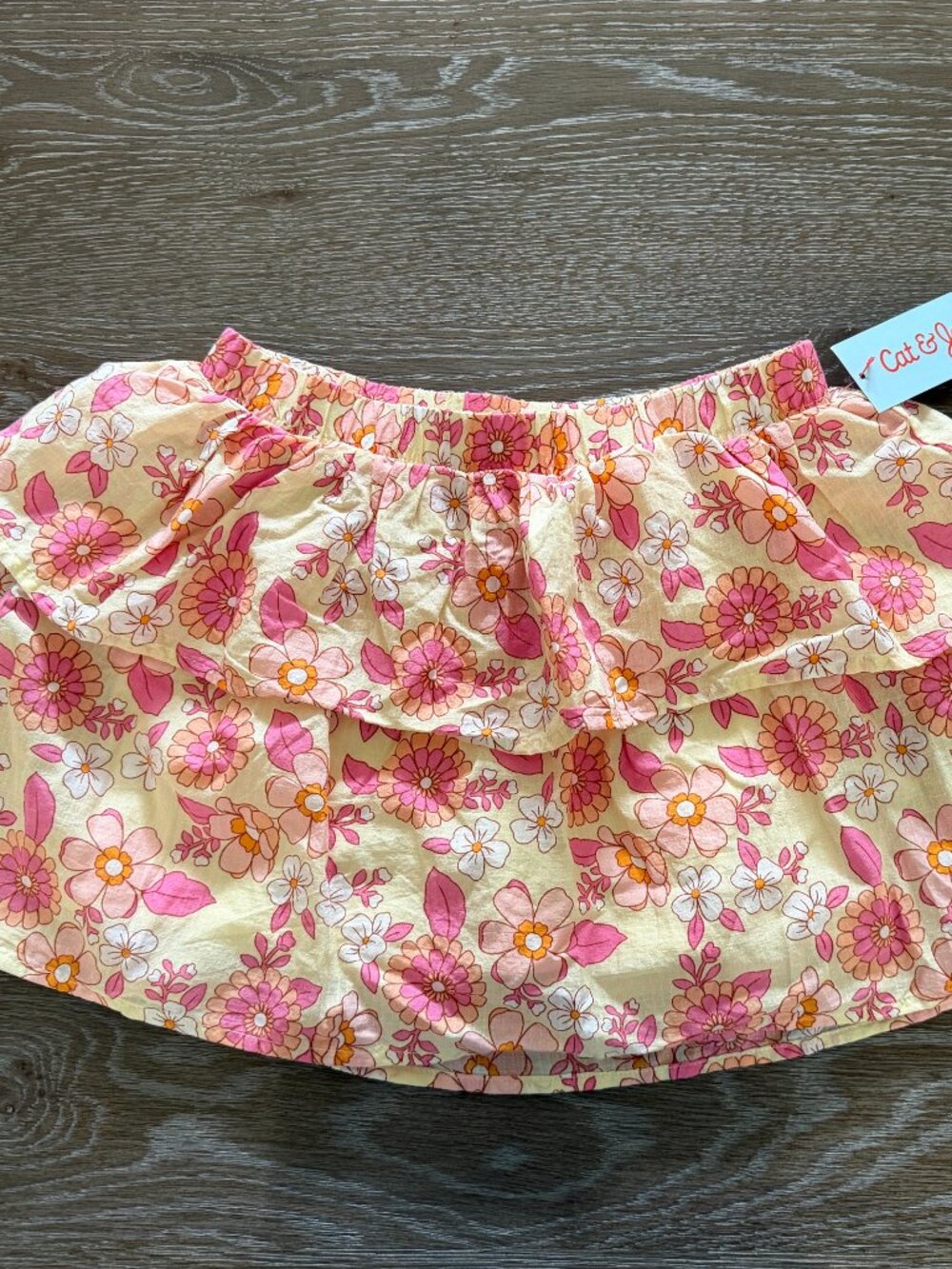 NWT!  Girls Cat & Jack pink floral pull on elastic linen skort size Medium 8